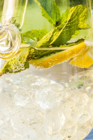 cold summer drinks in gardenの写真素材