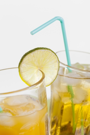 refreshing cool summer drinks home made lemonade and orange juiceの写真素材