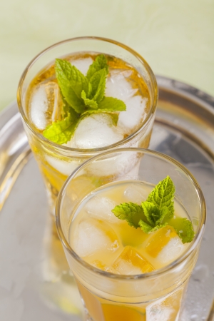 refreshing cool summer drinks home made lemonade and orange juiceの写真素材