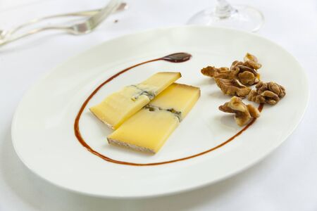 delicious special cheese with blue fungus, nuts and herbal dressing dipの写真素材