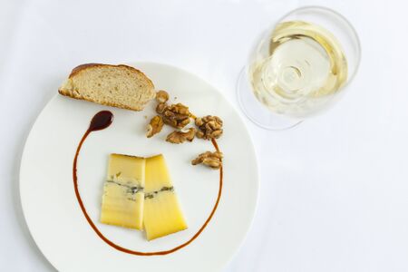 delicious special cheese with blue fungus, nuts and herbal dressing dip
