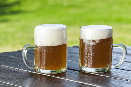 refreshing chilled german beer in summer gardenの写真素材