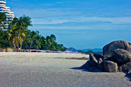 a beach is beautiful, the green tree,  the sky is blue,のeditorial素材