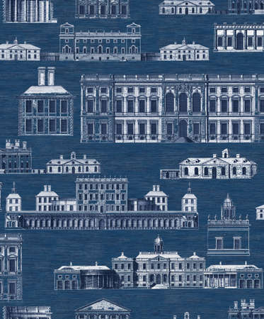 Half drop seamless repeat surface pattern designs with renaissance and medieval european architecture having a serene soothing background.の写真素材