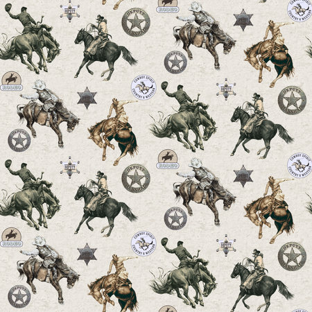 Half drop seamless repeat surface pattern design with cowboy pattern having a serene soothing background.の写真素材