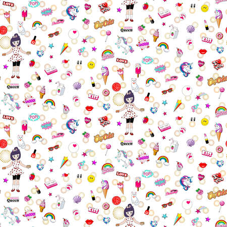 Half drop seamless repeat surface pattern design with girls and kids motifs having a serene soothing background.の写真素材