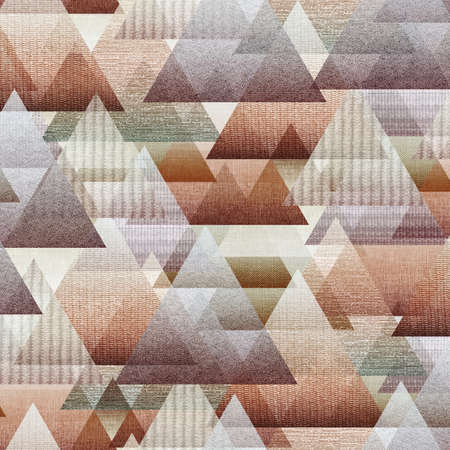 Half drop seamless repeat surface pattern design hand painted with colorful triangles having nice overlapping fabric and textile texture.の写真素材