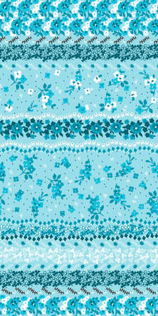 Seamless repeat surface pattern designs with floral border style and motifs in blue tone on tone colors.の写真素材