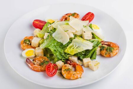 Caesar salad with prawnsの写真素材