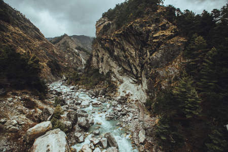 Everest base camp trekking. high mountains in Nepal. high altitude landscapeの写真素材