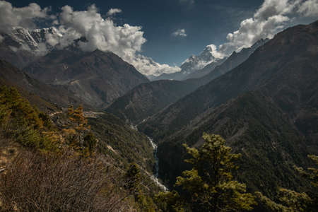 Everest base camp trekking. high mountains in Nepal. high altitude valleyの写真素材