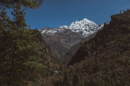 Everest base camp trekking. high mountains in Nepal. high altitude landscapeの写真素材