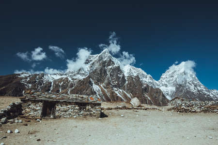 Everest base camp trekking. high mountains in Nepal. country houseの写真素材