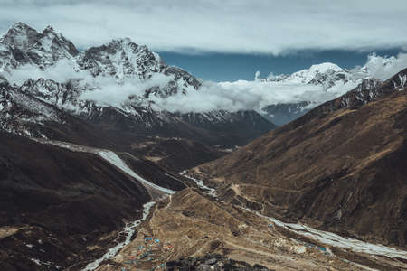 Everest base camp trekking. high mountains in Nepal. high altitude landscapeの写真素材
