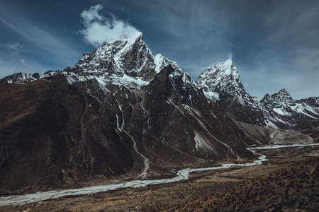 Everest base camp trekking. high mountains in Nepal. high altitude landscapeの写真素材
