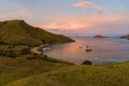 Wild islands of Indonesia.Flores tropical paradise. Labuan Bajo. drone aerialの写真素材