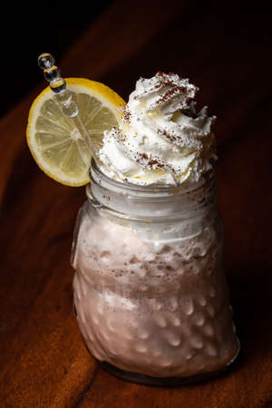 Chocolate milkshake in jars for healthy breakfast  coffee cappuccinoの写真素材