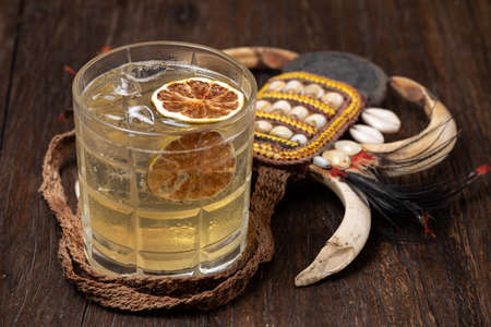 long island cocktail Sweet Lemon Iced Tea Royal-Tea Cocktail on the wood table.の写真素材