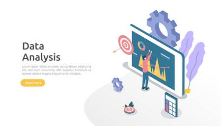 digital data analysis concept for market research and digital marketing strategy. website analytics or data science with people character. template for web landing page, banner, presentationのイラスト素材