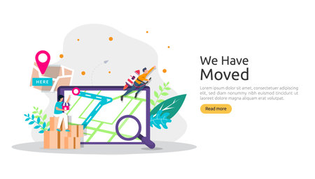 new location announcement business or change office address concept. we have moved vector illustration for landing page template, mobile app, poster, banner, flyer, ui, web, and backgroundのイラスト素材