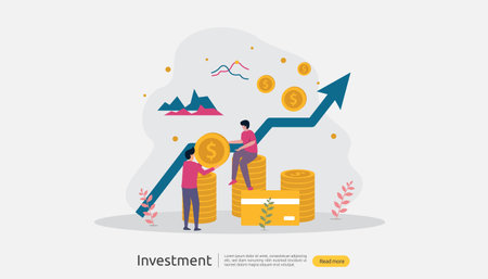 Business investment concept. Returns on investment graphic chart. Financial growth rising up to success. web landing page template, banner, presentation, social, and print media. Vector illustrationのイラスト素材