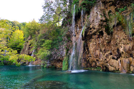 The famous Plitvice lakes national park in craotiaの写真素材