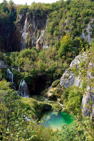 The famous Plitvice lakes national park in craotiaの写真素材