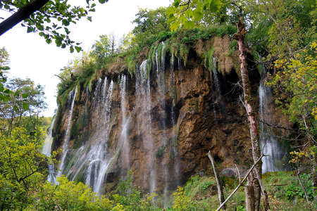 The famous Plitvice lakes national park in craotiaの写真素材