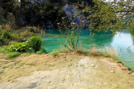 The famous Plitvice lakes national park in craotiaの写真素材