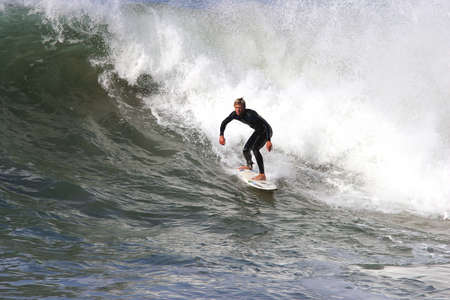 Malibu, California / USA - 05-11-2004: Big south swell at Supertubes surfing spot.