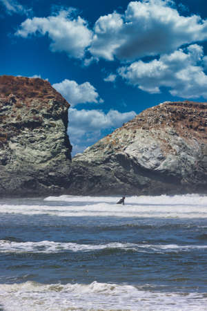 Surfing and hiking at Sand Dollar beach in Big Sur Californiaの写真素材