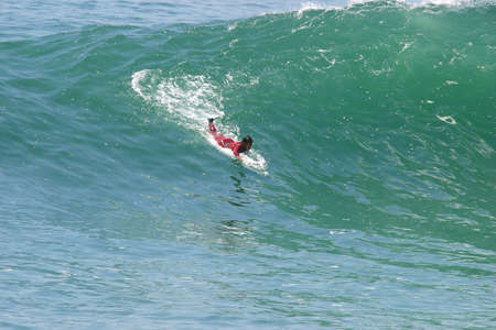 Malibu, California / USA - 05-11-2004: Big south swell at Supertubes surfing spot.