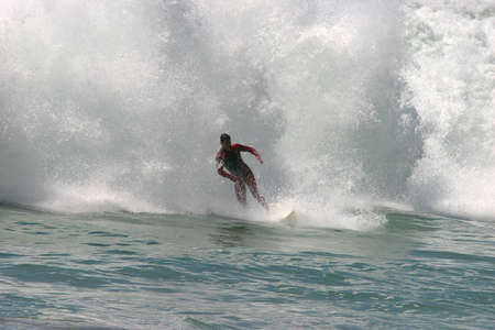 Malibu, California / USA - 05-11-2004: Big south swell at Supertubes surfing spot.
