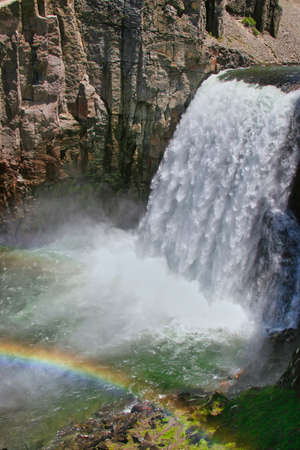 Rainbow Falls in regrowth forest after wildfire in Devils Postpile National Monumentの写真素材