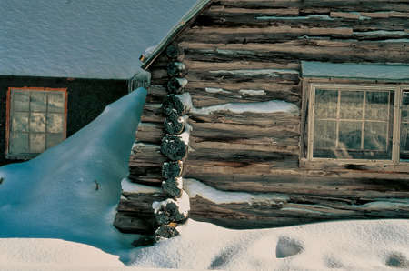 Vintage train trip in snowy Colorado mountainsの写真素材