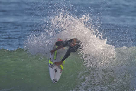 Surfing at Rincon point in October 2009の写真素材