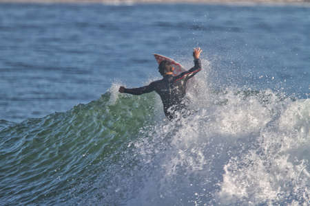 Surfing at Rincon point in October 2009の写真素材