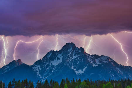 Summer sunset on the lake in Gand Teton National Parkの写真素材