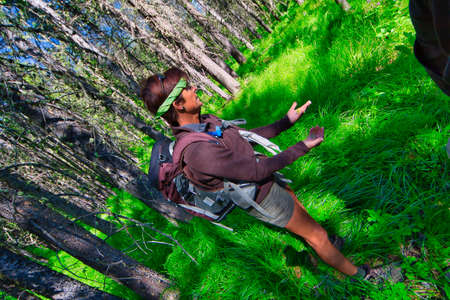 Family hike in the Teton Forest in Wyoming