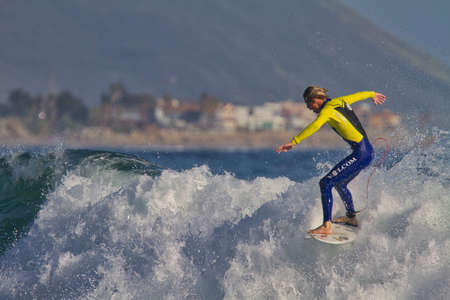 Surfing in Rincon in Californiaの写真素材