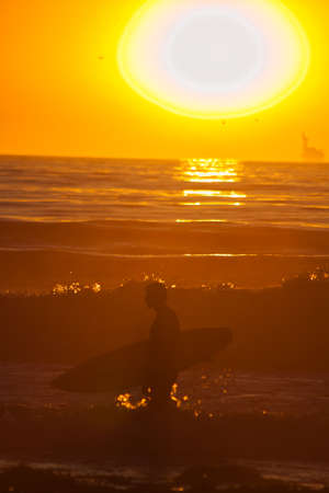 Bird watching and surfing at sunset at Jalama Californiaの写真素材
