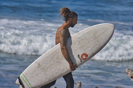 Surfing at Jalama beach park in Californiaのeditorial素材