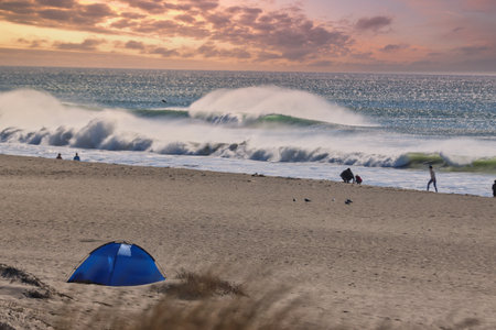Santa Ana winds along Oxnard Shore in Californiaの写真素材
