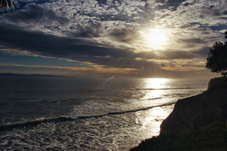 Storm clouds over the ocean on the Santa Barbara Mesaの写真素材