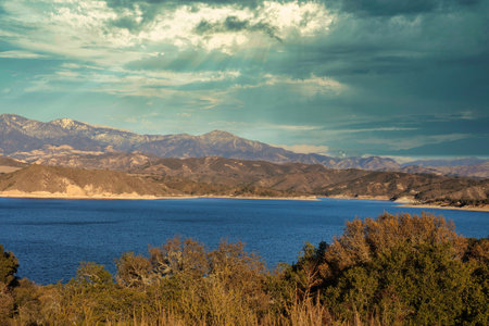 Hiking and bird watching at Lake Cachuma Californiaの写真素材
