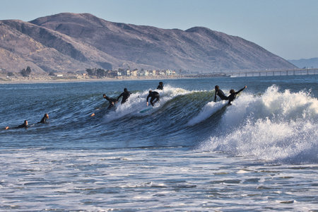 Surfing Rincon point in Californiaの写真素材