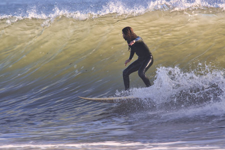 Surfing Rincon point in Californiaの写真素材