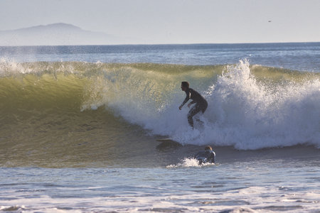 Surfing Rincon point in Californiaのeditorial素材