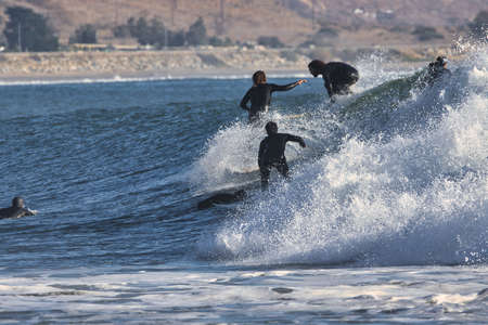 Surfing Rincon point in Californiaのeditorial素材