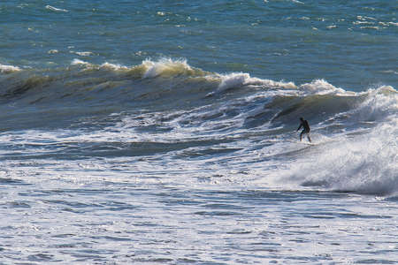 Surfing Rincon point in Californiaの写真素材